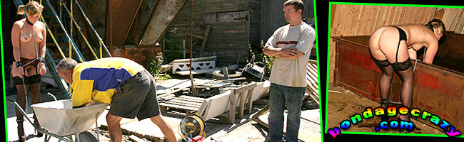 bondagecrazy.com - outdoor bondge, naked female slaves working in chains and cuffs